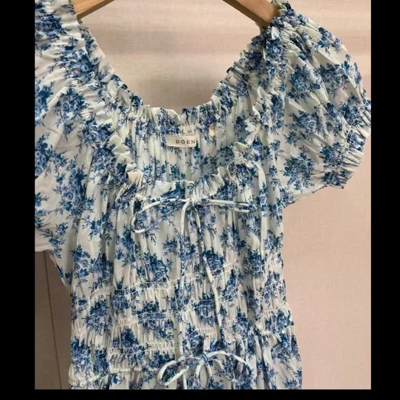 Doen Ashlynn tie-detailed floral-print organic cotton voile midi dress NWOT S - Picture 4 of 7